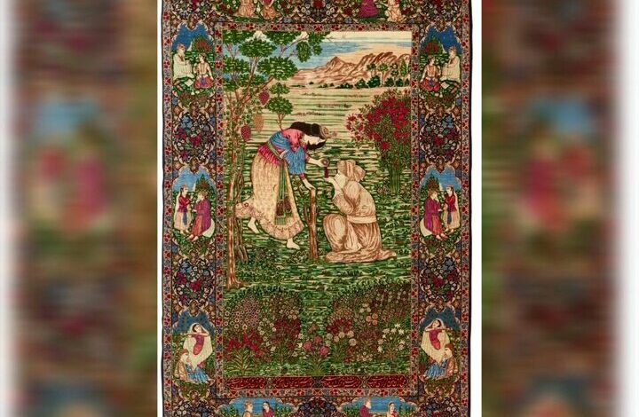 نمایش قالیچه «شیخ صنعان و دختر ترسا» در کاخ نیاوران نمایش قالیچه «شیخ صنعان و دختر ترسا» در کاخ نیاوران