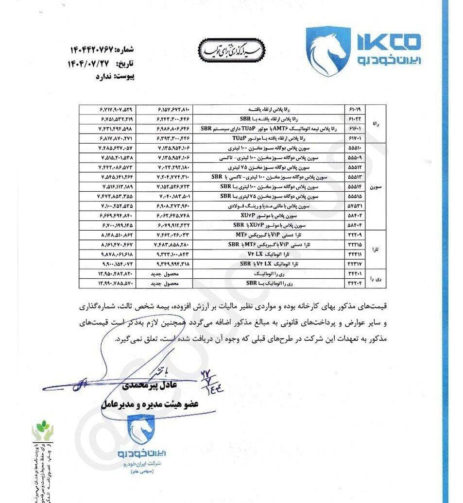 فوری/ ایران خودرو قیمت جدید محصولات خود را اعلام کرد + جدول