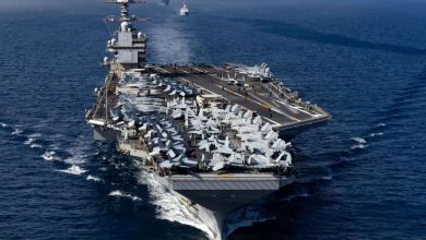 مانور عجیب ناو جرالد فورد / غول آمریکایی برای مقابله با موشک‌های ایران آماده شد + عکس