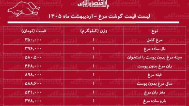 قیمت جدید گوشت مرغ امروز ۱۷ اردیبهشت ۱۴۰۵ / ران و سینه مرغ کیلویی چند شد؟ + جدول