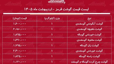 لیست قیمت گوشت قرمز امروز ۲۲ اردیبهشت ۱۴۰۵ / گوشت خورشتی گوساله و گوسفندی چند شد؟ + جدول