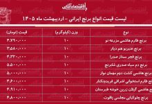 لیست قیمت انواع برنج ایرانی ۲۴ اردیبهشت ۱۴۰۵ / برنج عنبربو، طارم، صدری، دم سیاه و...کیلویی چند شد؟ + جدول