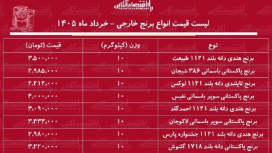 قیمت جدید انواع برنج‌های وارداتی ۱ خرداد ۱۴۰۵ / برنج درجه یک هندی، پاکستانی و تایلندی کیلویی چند شد؟ + جدول