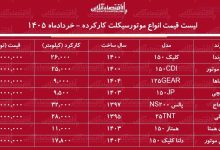 لیست قیمت انواع موتورسیکلت کارکرده در بازار / با کمتر از ۲۰۰ میلیون تومان کدام مدل‌ها را می‌توان خرید؟ + جدول خردادماه ۱۴۰۵