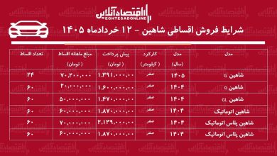 شرایط جدید فروش اقساطی شاهین در بازار / با اقساط ۵ ساله شاهین بخرید + جدول خردادماه ۱۴۰۵