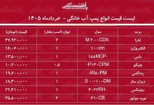 قیمت انواع پمپ آب ۲۱ خرداد ۱۴۰۵/ پمپ آب خانگی ۱ اسب بخار چند شد؟ + جدول