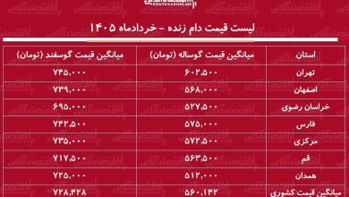 قیمت دام زنده امروز ۲۲ خرداد ۱۴۰۵
