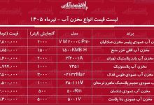 قیمت جدید انواع مخزن آب ۴ تیر ۱۴۰۵