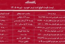 قیمت جدید انواع لنت ترمز خودرو